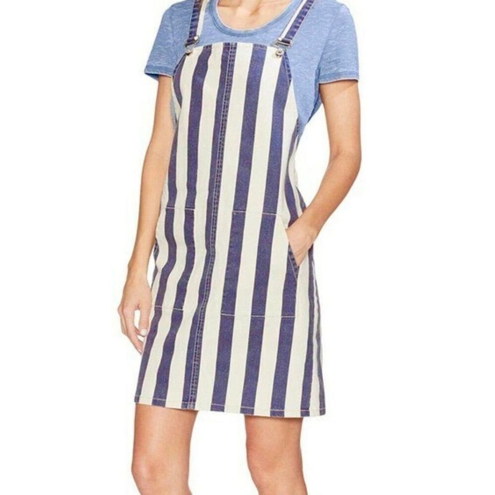 Vince Camuto Blue Denim Striped Casual Overall Dress Size‎ Extra Small